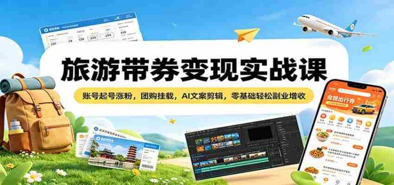 旅游带券变现实战课:账号起号涨粉,团购挂载,AI文案剪辑,零基础轻松副业增收-金启创业网 - 网上赚钱方法教程大全 - www.jinqi6.top