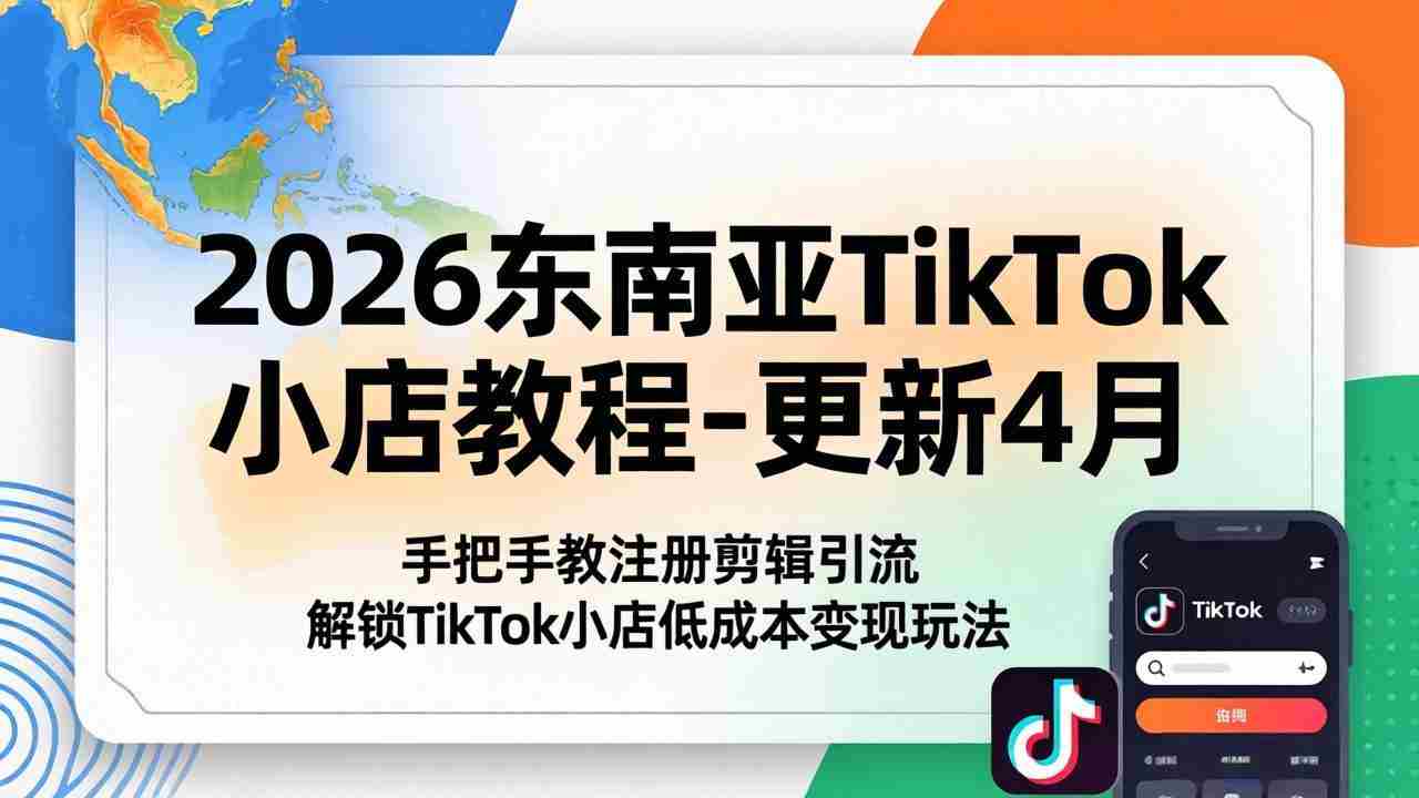 （18180期）2026东南亚TikTok小店教程-更新4月，手把手教注册剪辑引流，解锁TikTok小店低成本变现玩法-金启创业网 - 网上赚钱方法教程大全 - www.jinqi6.top
