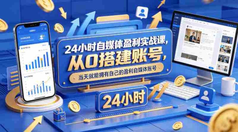 24小时自媒体盈利实战课，从0搭建账号，当天就能拥有自己的盈利自媒体账号-金启创业网 - 网上赚钱方法教程大全 - www.jinqi6.top