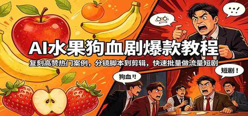 AI水果狗血剧爆款教程:复刻高赞热门案例,分镜脚本到剪辑,快速批量做流量短剧-金启创业网 - 网上赚钱方法教程大全 - www.jinqi6.top