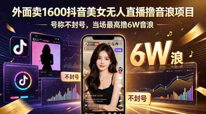 外面卖1600抖音美女无人直播撸音浪项目，号称不封号，当场最高撸6W音浪！【附详细教程】-金启创业网 - 网上赚钱方法教程大全 - www.jinqi6.top