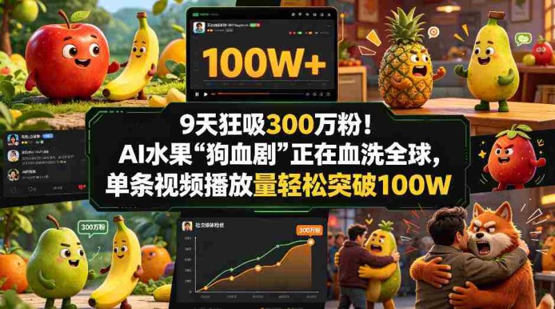 9天狂吸300w粉!AI水果“狗血剧”正在血洗全球,单条视频播放量轻松突破100W-金启创业网 - 网上赚钱方法教程大全 - www.jinqi6.top