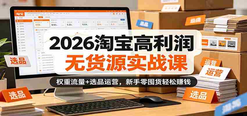2026淘宝高利润无货源实战课：权重流量+选品运营，新手零囤货轻松赚钱-金启创业网 - 网上赚钱方法教程大全 - www.jinqi6.top