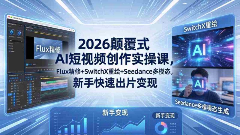 (18449期)2026颠覆式 AI短视频创作课-5月更新,Flux精修+SwitchX重绘+Seedance多模态,新手快速出片变现-金启创业网 - 网上赚钱方法教程大全 - www.jinqi6.top