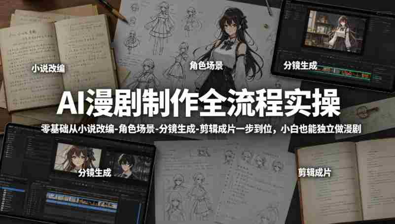 AI漫剧制作全流程实操,零基础从小说改编-角色场景-分镜生成-剪辑成片一步到位,小白也能独立做漫剧-金启创业网 - 网上赚钱方法教程大全 - www.jinqi6.top