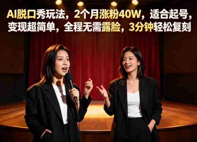 AI脱口秀玩法,2个月涨粉40W,适合起号,变现超简单,全程无需露脸,3分钟轻松复刻-金启创业网 - 网上赚钱方法教程大全 - www.jinqi6.top