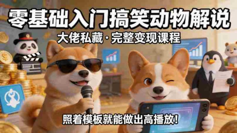 零基础入门搞笑动物解说,大佬私藏完整变现课程,照着模板就能做出高播放-金启创业网 - 网上赚钱方法教程大全 - www.jinqi6.top
