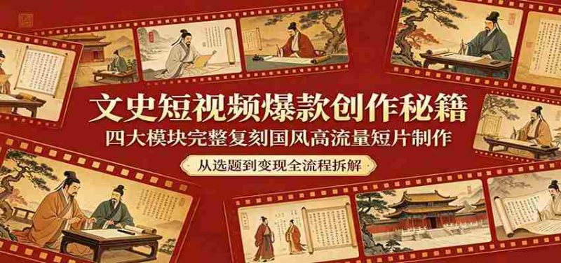 文史短视频爆款创作秘籍:四大模块完整复刻国风高流量短片制作-金启创业网 - 网上赚钱方法教程大全 - www.jinqi6.top