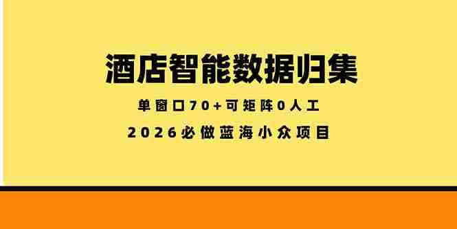 （18500期）酒店智能数据归集，小众蓝海已经稳定半年之久，单窗口70+零成本矩阵开干-金启创业网 - 网上赚钱方法教程大全 - www.jinqi6.top