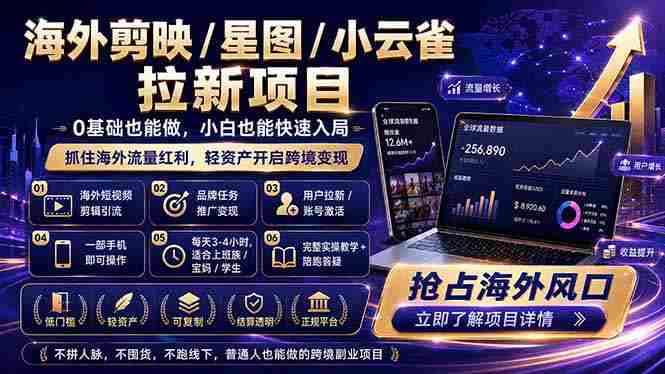(18567期)海外剪映 / 星图 / 小云雀拉新项目 普通人也能上手的跨境流量变现副业-金启创业网 - 网上赚钱方法教程大全 - www.jinqi6.top