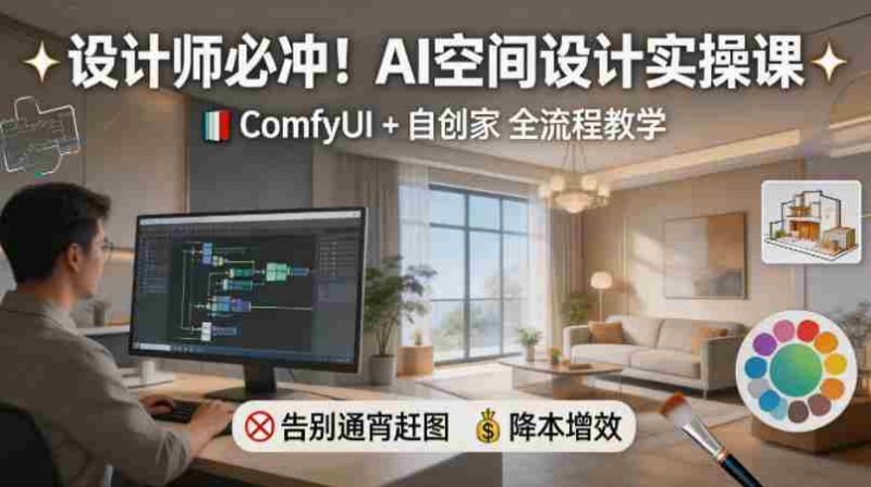 设计师必冲!AI空间设计实操课,ComfyUI+自创家全教学,告别通宵赶图,降本增效-金启创业网 - 网上赚钱方法教程大全 - www.jinqi6.top