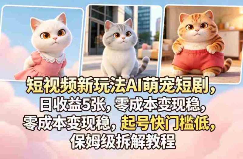 短视频新玩法AI萌宠短剧,日收益5张,零成本变现稳,起号快门槛低,保姆级拆解教程-金启创业网 - 网上赚钱方法教程大全 - www.jinqi6.top