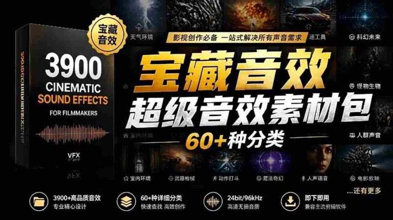 （18660期）宝藏音效合集包！60+多种音效分类，共计3900个，分类清晰，全中文分类，高品质剪辑音效素材包-金启创业网 - 网上赚钱方法教程大全 - www.jinqi6.top