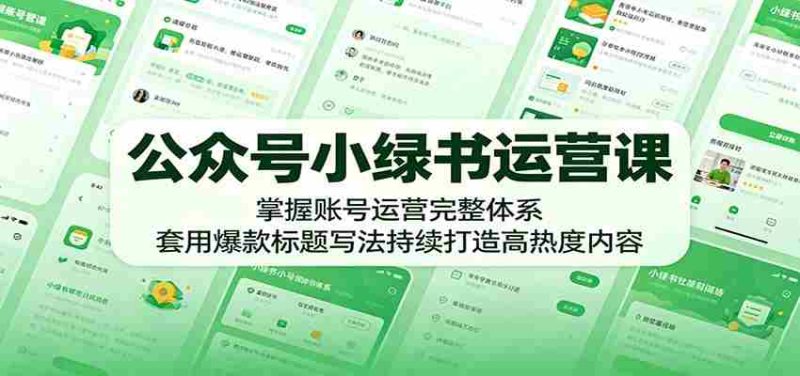 公众号小绿书运营课：掌握账号运营完整体系，套用爆款标题写法持续打造高热度内容-金启创业网 - 网上赚钱方法教程大全 - www.jinqi6.top