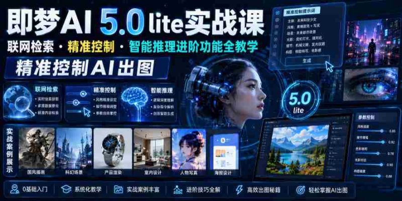 即梦AI 5.0 lite实战课，联网检索・精准控制・智能推理进阶功能全教学，精准控制AI出图-金启创业网 - 网上赚钱方法教程大全 - www.jinqi6.top
