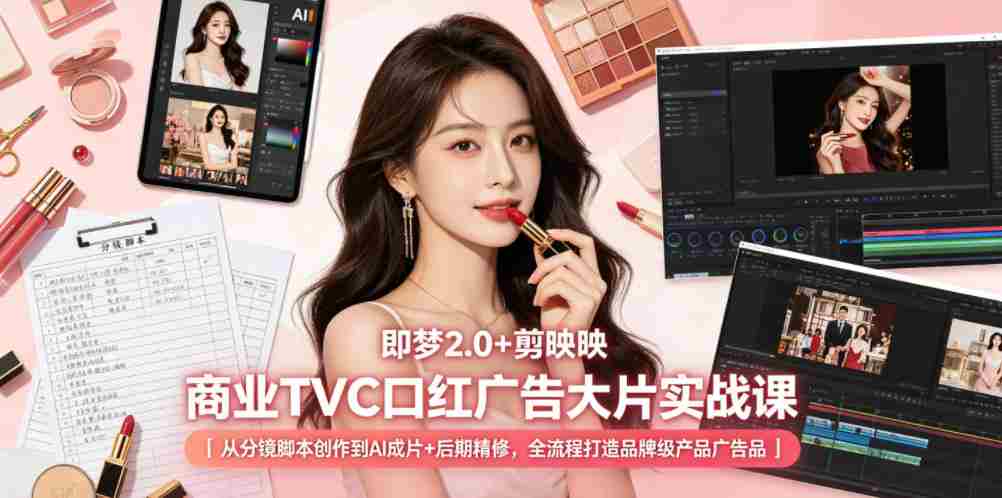 即梦2.0+剪映商业TVC口红广告大片实战课｜从分镜脚本创作到AI成片+后期精修，全流程打造品牌级产品广告-金启创业网 - 网上赚钱方法教程大全 - www.jinqi6.top