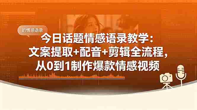 （18719期）今日话题情感语录教学：文案提取+配音+剪辑全流程，从0到1制作爆款情感视频-金启创业网 - 网上赚钱方法教程大全 - www.jinqi6.top
