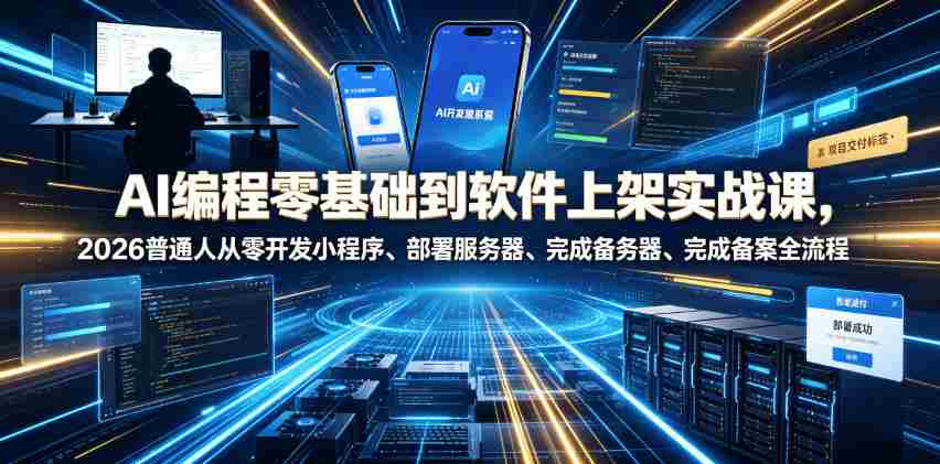 AI编程零基础到软件上架实战课，2026普通人从零开发小程序、部署服务器、完成备案全流程项目落地教程-金启创业网 - 网上赚钱方法教程大全 - www.jinqi6.top