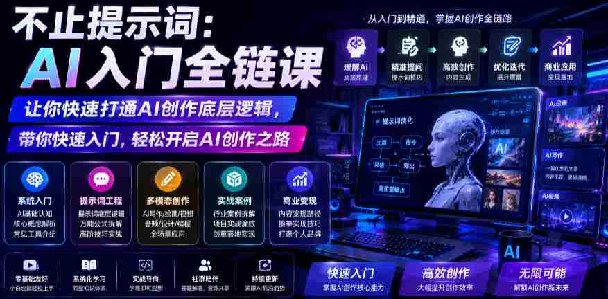 不止提示词：AI入门全链课，让你快速打通AI创作底层逻辑，带你快速入门，轻松开启AI创作之路-金启创业网 - 网上赚钱方法教程大全 - www.jinqi6.top