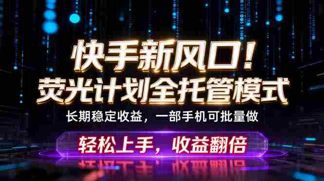 （18713期）快手新风口！荧光计划全托管躺赚，不用自己干，批量操作月入3W+-金启创业网 - 网上赚钱方法教程大全 - www.jinqi6.top