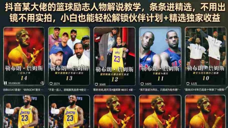抖音某大佬的篮球励志人物解说教学，条条进精选，不用出镜不用实拍，小白也能轻松解锁伙伴计划+精选独家收益-金启创业网 - 网上赚钱方法教程大全 - www.jinqi6.top