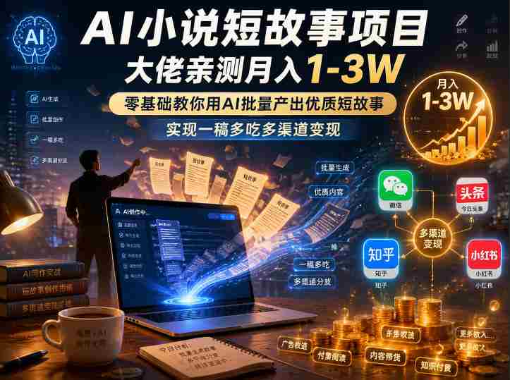 AI小说短故事项目,大佬亲测月入1-3W,零基础教你用AI批量产出优质短故事,实现一稿多吃多渠道变现-金启创业网 - 网上赚钱方法教程大全 - www.jinqi6.top