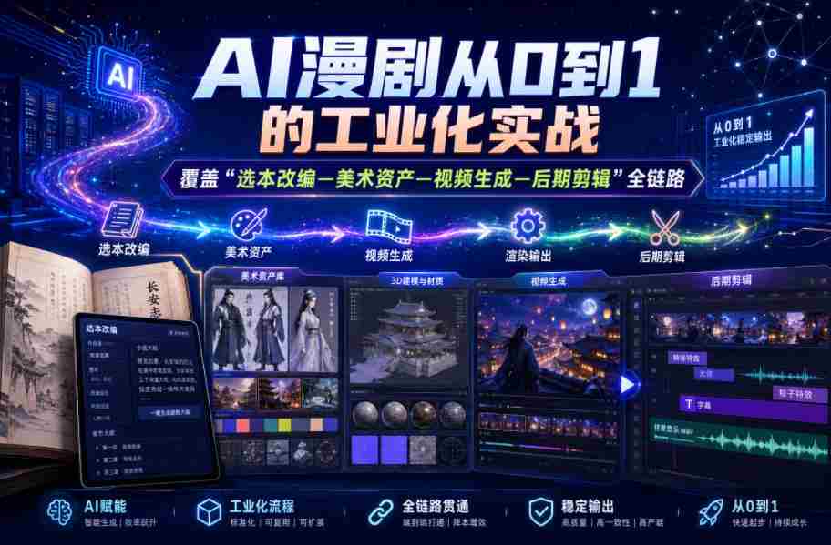AI漫剧从0到1的工业化实战，覆盖“选本改编—美术资产—视频生成—后期剪辑”全链路（更新6月）-金启创业网 - 网上赚钱方法教程大全 - www.jinqi6.top