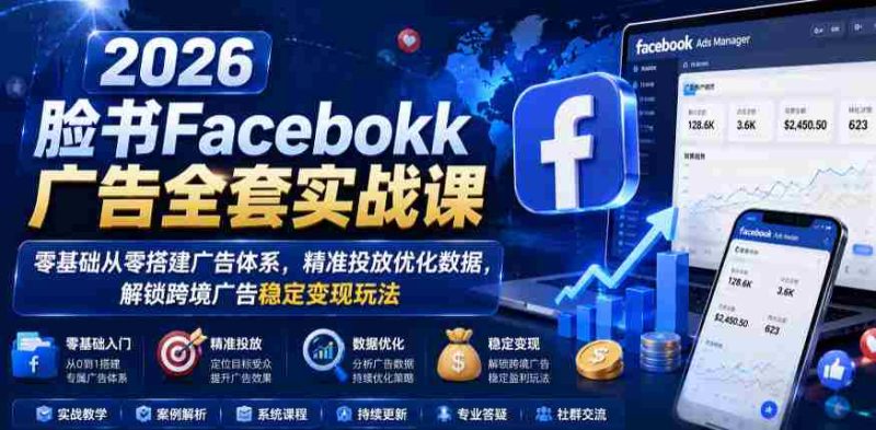 2026脸书Facebook广告全套实战课,零基础从零搭建广告体系,精准投放优化数据,解锁跨境广告稳定变现玩法-金启创业网 - 网上赚钱方法教程大全 - www.jinqi6.top