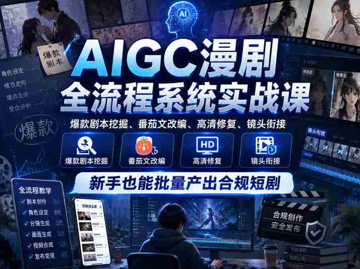 AIGC漫剧全流程系统实战课,爆款剧本挖掘、番茄文改编、高清修复、镜头衔接,新手也能批量产出合规短剧-金启创业网 - 网上赚钱方法教程大全 - www.jinqi6.top