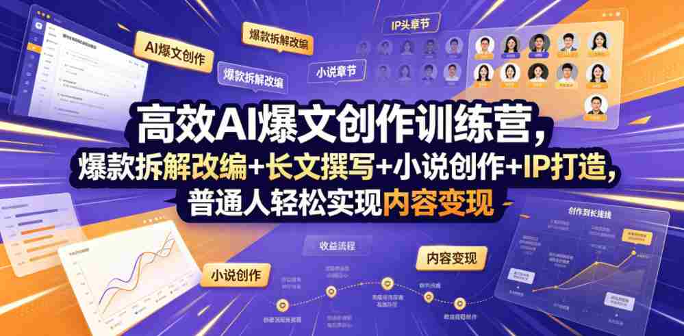 高效AI爆文创作训练营，爆款拆解改编+长文撰写+小说创作+IP打造，普通人轻松实现内容变现-金启创业网 - 网上赚钱方法教程大全 - www.jinqi6.top