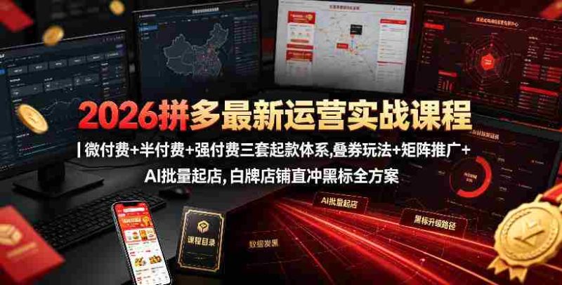2026拼多多最新运营实战课程｜微付费+半付费+强付费三套起款体系，叠券玩法+矩阵推广+AI批量起店，白牌店铺直冲黑标全方案-金启创业网 - 网上赚钱方法教程大全 - www.jinqi6.top