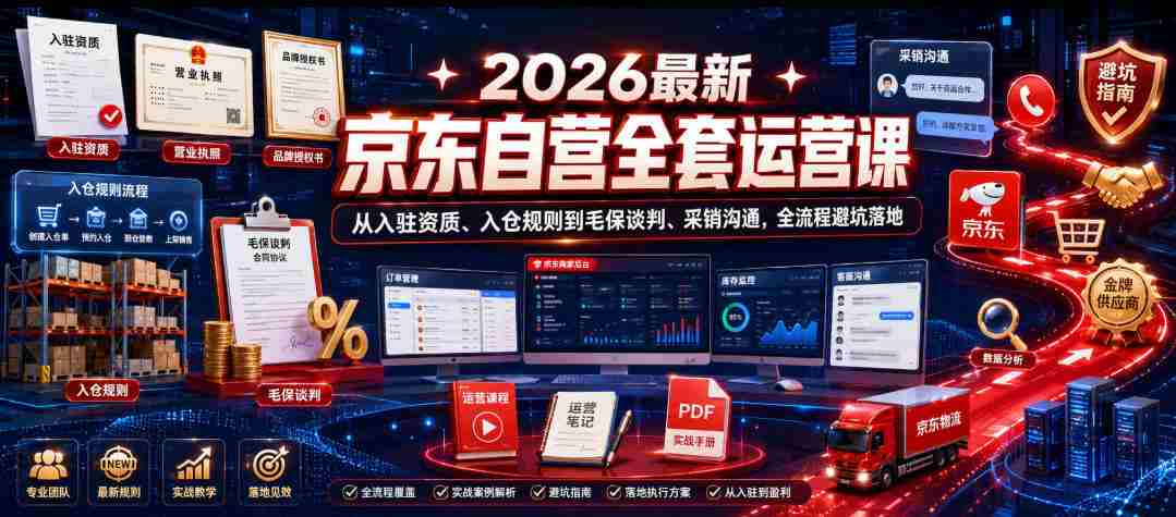 2026最新京东自营全套运营课，从入驻资质、入仓规则到毛保谈判、采销沟通，全流程避坑落地-金启创业网 - 网上赚钱方法教程大全 - www.jinqi6.top