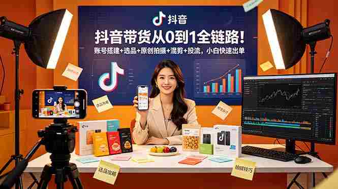 （18963期）抖音带货从0到1全链路！账号搭建+选品+原创拍摄+混剪+投流，小白快速出单-金启创业网 - 网上赚钱方法教程大全 - www.jinqi6.top