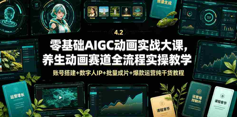 零基础AIGC动画实战大课，养生动画赛道全流程实操教学，账号搭建+数字人IP+批量成片+爆款运营纯干货教程-金启创业网 - 网上赚钱方法教程大全 - www.jinqi6.top