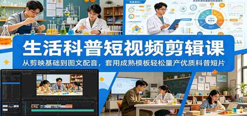 生活科普短视频剪辑课：从剪映基础到图文配音，套用成熟模板轻松量产优质科普短片-金启创业网 - 网上赚钱方法教程大全 - www.jinqi6.top