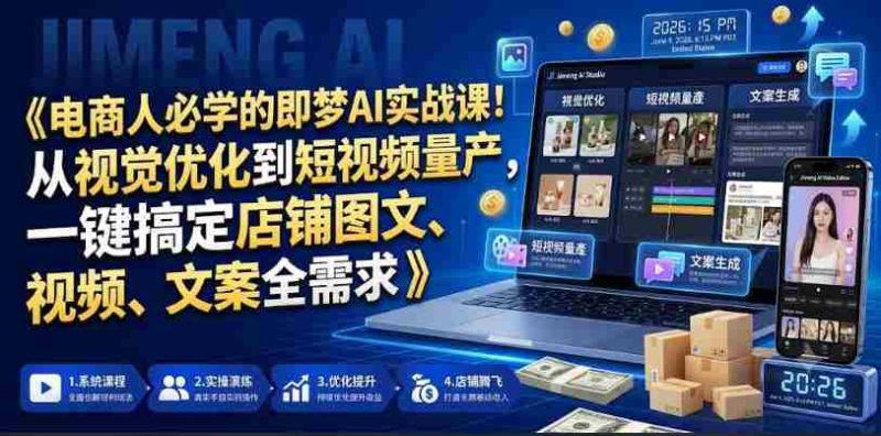 电商人必学的即梦AI实战课!从视觉优化到短视频量产,一键搞定店铺图文、视频、文案全需求-金启创业网 - 网上赚钱方法教程大全 - www.jinqi6.top