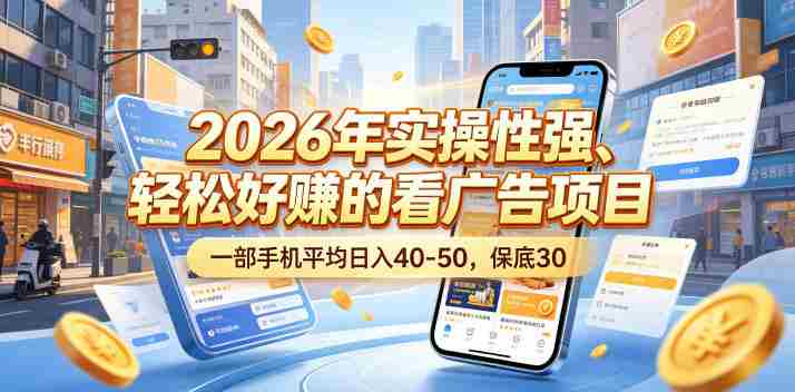 2026年实操性强、轻松好賺的看广告项目，一部手机平均日入40-50，保底30米【揭秘】-金启创业网 - 网上赚钱方法教程大全 - www.jinqi6.top
