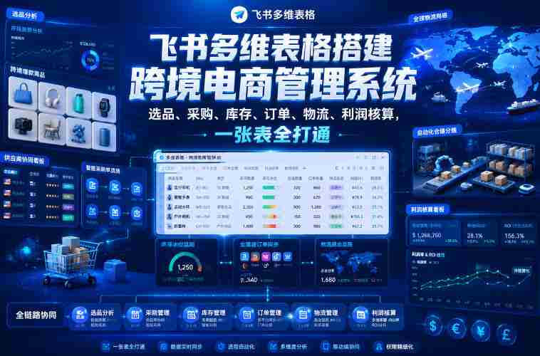 飞书多维表格搭建跨境电商管理系统,选品、采购、库存、订单、物流、利润核算,一张表全打通-金启创业网 - 网上赚钱方法教程大全 - www.jinqi6.top