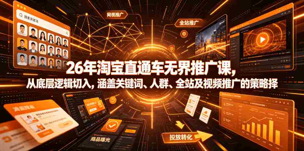 26年淘宝直通车无界推广课，从底层逻辑切入，涵盖关键词、人群、全站及视频推广的策略选择-金启创业网 - 网上赚钱方法教程大全 - www.jinqi6.top