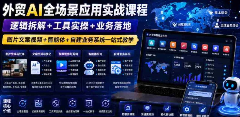 外贸AI全场景应用实战课程｜逻辑拆解+工具实操+业务落地，图片文案视频+智能体+自建业务系统一站式教学-金启创业网 - 网上赚钱方法教程大全 - www.jinqi6.top