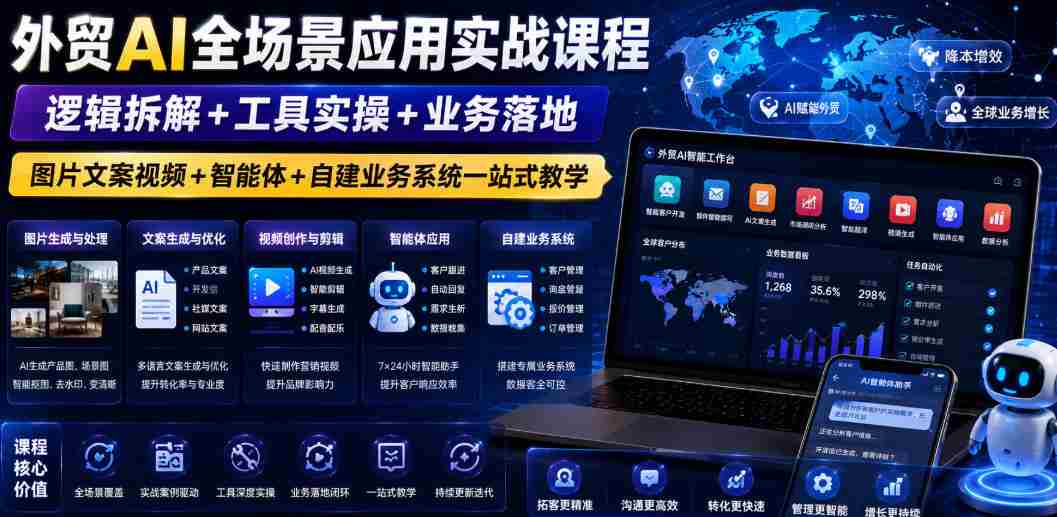 外贸AI全场景应用实战课程｜逻辑拆解+工具实操+业务落地，图片文案视频+智能体+自建业务系统一站式教学-金启创业网 - 网上赚钱方法教程大全 - www.jinqi6.top