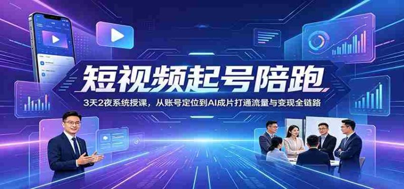 短视频起号陪跑：3天2夜系统授课，从账号定位到AI成片打通流量与变现全链路-金启创业网 - 网上赚钱方法教程大全 - www.jinqi6.top