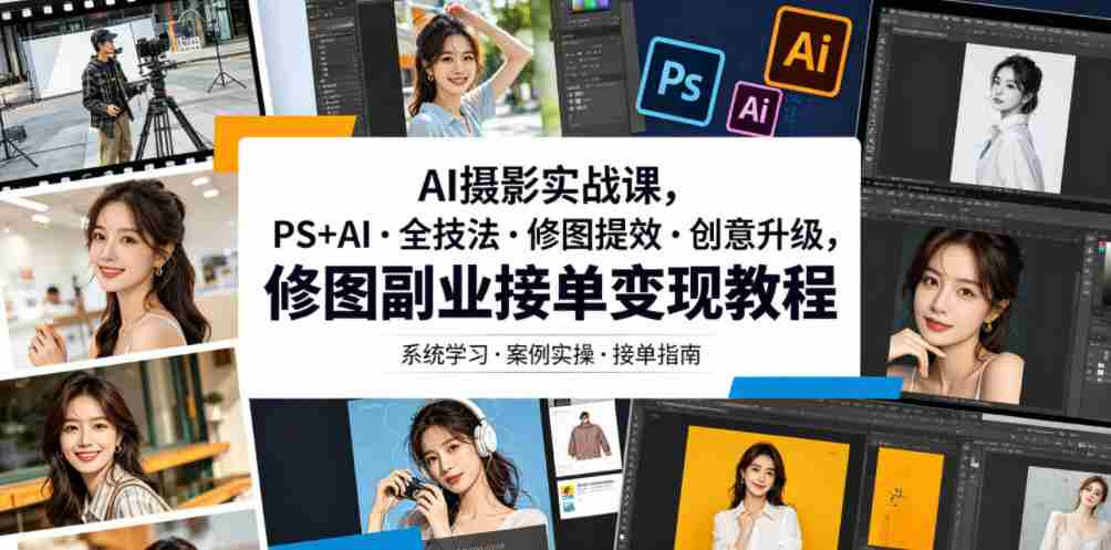 AI摄影实战课，PS+AI・全技法・修图提效・创意升级，修图副业接单变现教程-金启创业网 - 网上赚钱方法教程大全 - www.jinqi6.top