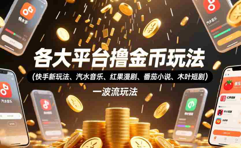 各大平台撸金币玩法（快手新玩法、汽水音乐、红果漫剧、番茄小说、木叶短剧），一波流玩法（收费398元的教程）-金启创业网 - 网上赚钱方法教程大全 - www.jinqi6.top