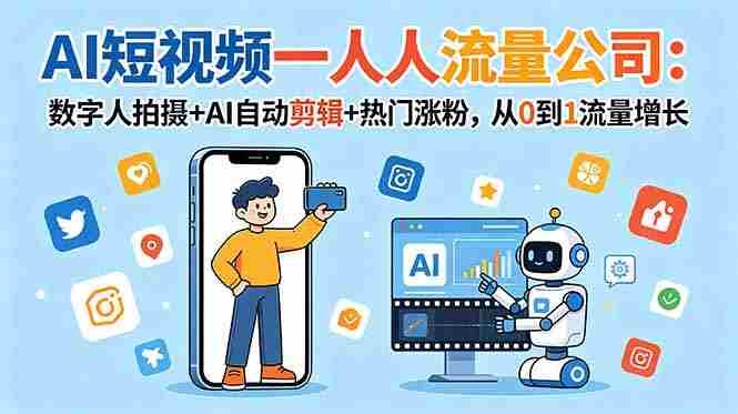 (18864期)AI短视频一人流量公司:数字人拍摄+AI自动剪辑+热门涨粉,从0到1流量增长-金启创业网 - 网上赚钱方法教程大全 - www.jinqi6.top