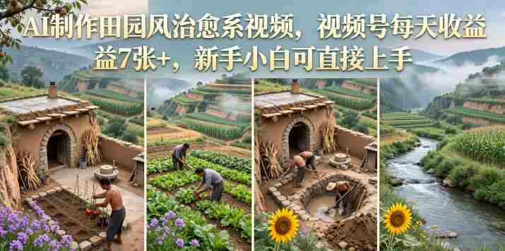 AI制作田园风治愈系视频,视频号每天收益7张+,新手小白可直接上手-金启创业网 - 网上赚钱方法教程大全 - www.jinqi6.top