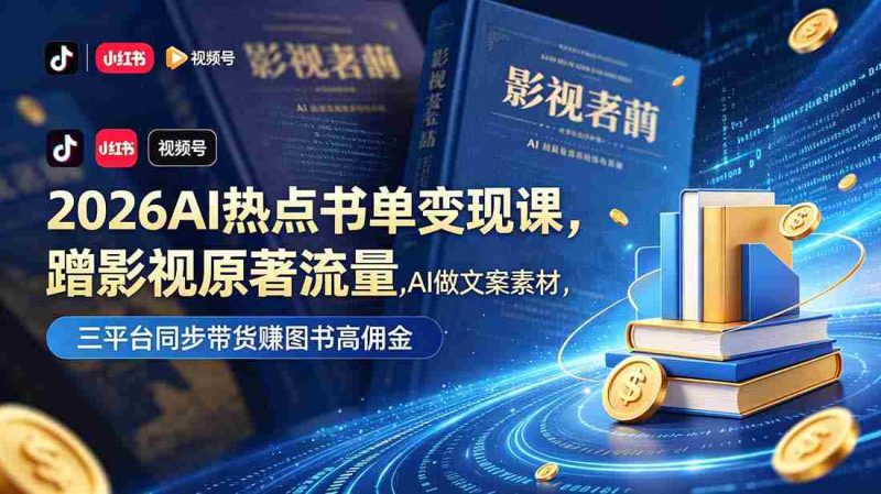 （18727期）2026AI热点书单变现课，蹭影视原著流量，AI做文案素材，三平台同步带货赚图书高佣金-金启创业网 - 网上赚钱方法教程大全 - www.jinqi6.top