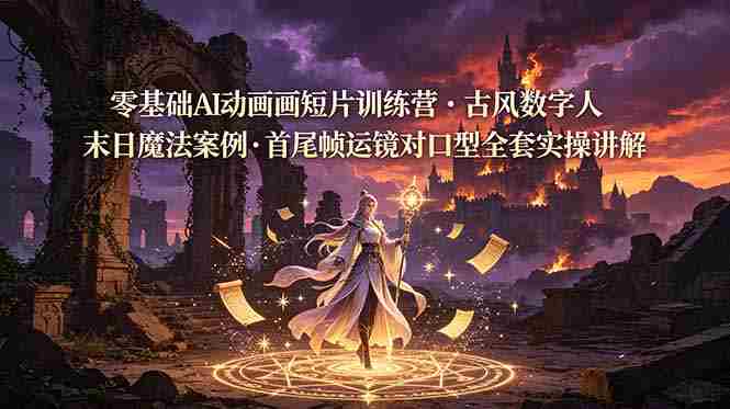 （19078期）零基础AI动画短片训练营，古风数字人末日魔法案例，首尾帧运镜对口型全套实操讲解-金启创业网 - 网上赚钱方法教程大全 - www.jinqi6.top