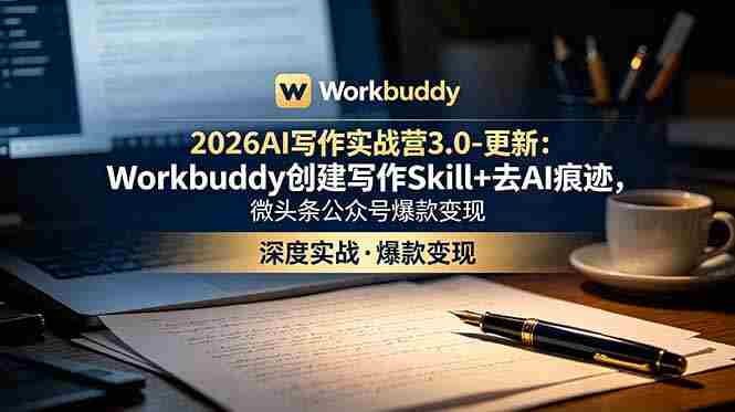 （18995期）2026AI写作实战营3.0-更新：Workbuddy创建写作Skill+去AI痕迹，微头条公众号爆款变现-金启创业网 - 网上赚钱方法教程大全 - www.jinqi6.top