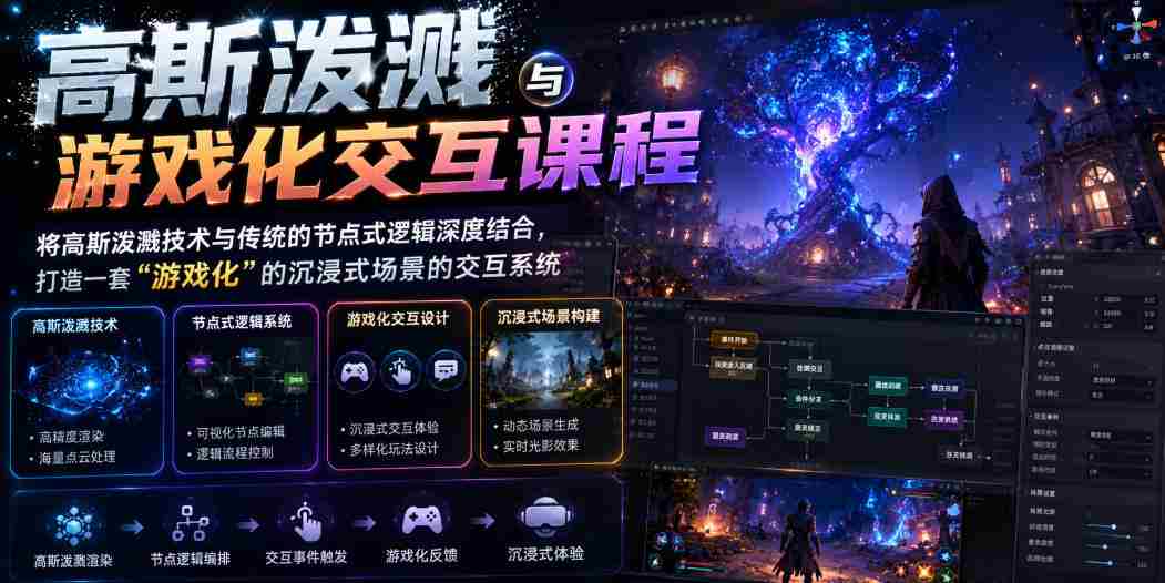 高斯泼溅与游戏化交互课程，将高斯泼溅技术与传统的节点式逻辑深度结合，打造一套“游戏化”的沉浸式场景的交互系统-金启创业网 - 网上赚钱方法教程大全 - www.jinqi6.top